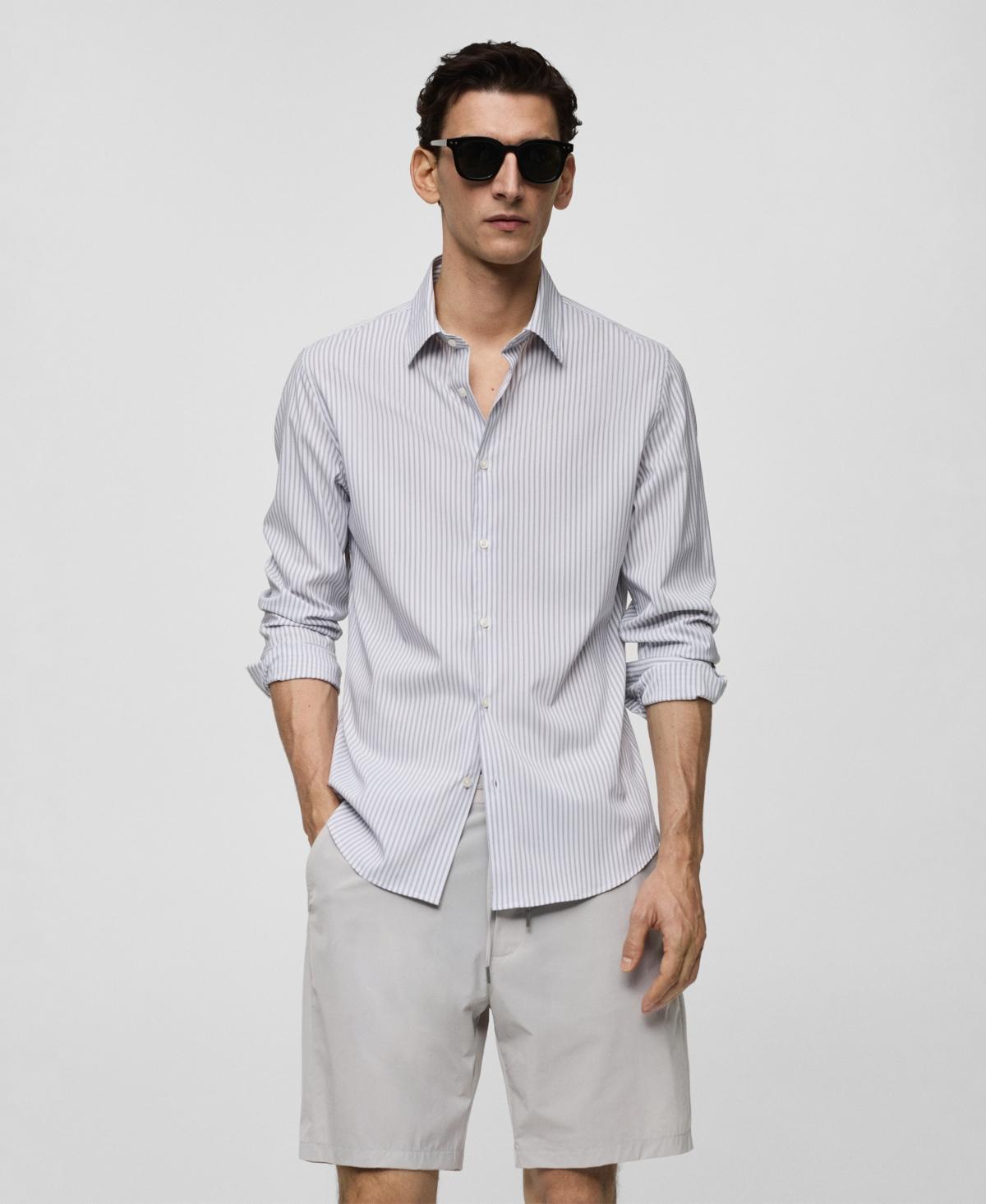 MANGO MAN - Stretch fabric slim-fit striped shirt dark navyMen Product Image