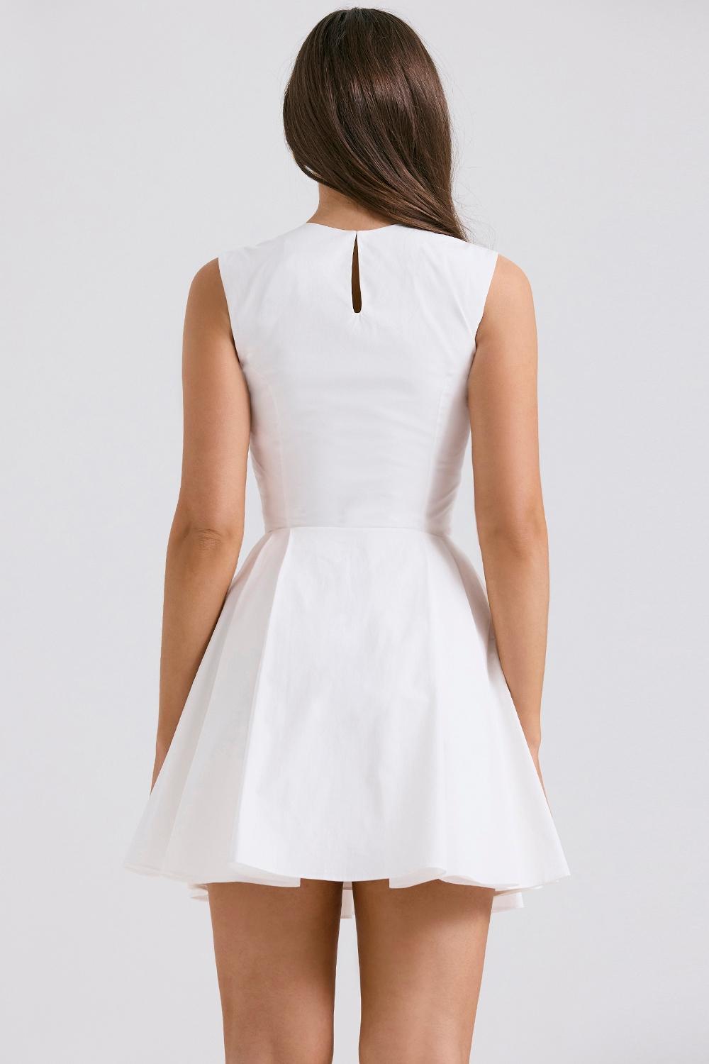 Claretta White Pleated Cotton Mini Dress Product Image