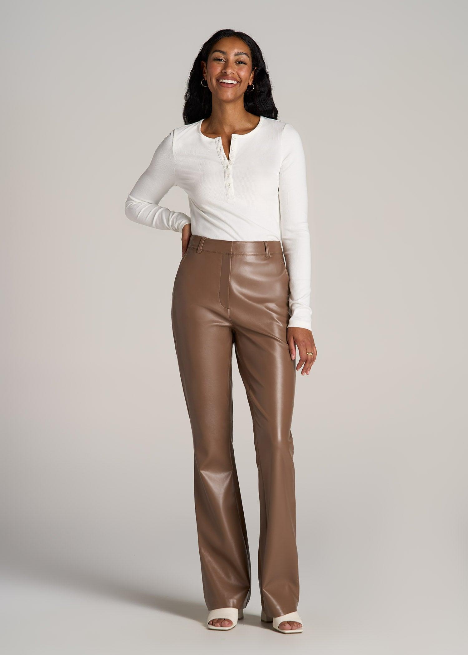 High Rise Flare Faux Leather Pants for Tall Women in Aztec Brown Female Product Image