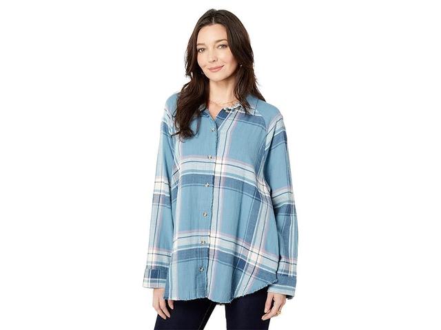 Lucky Brand Tunic Plaid Shirt (Blue Plaid) Women's Clothing Product Image