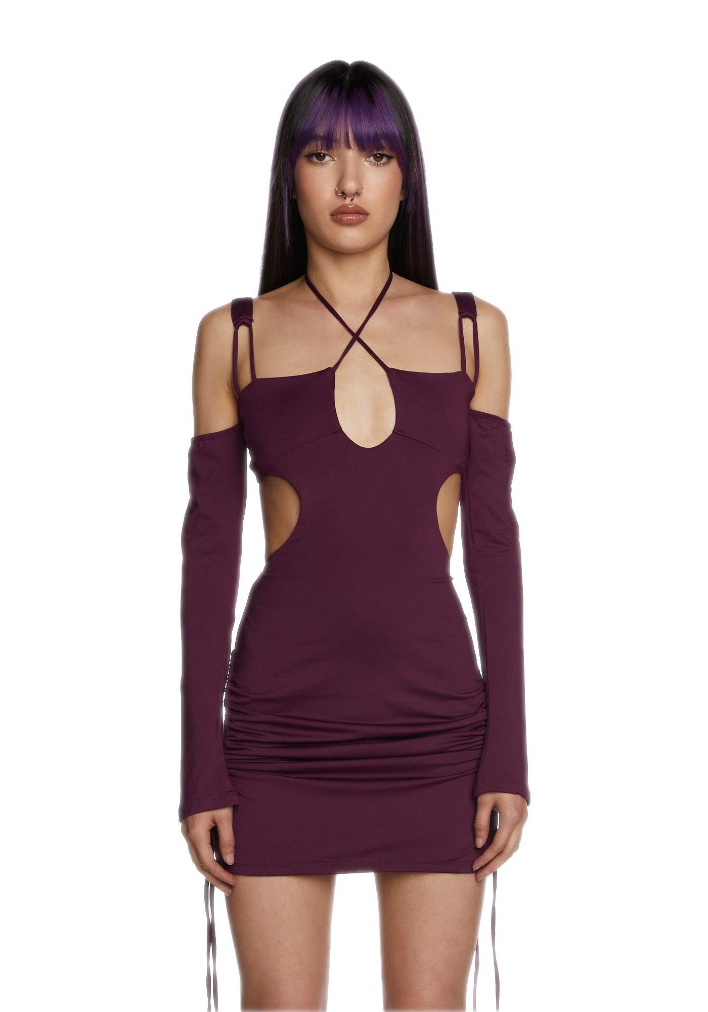 Strappy Cutout Long Sleeve Mini Dress - Purple Product Image