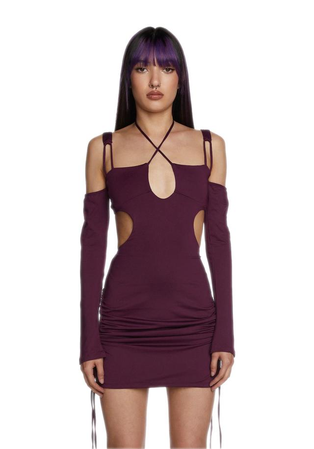 Strappy Cutout Long Sleeve Mini Dress - Purple Product Image