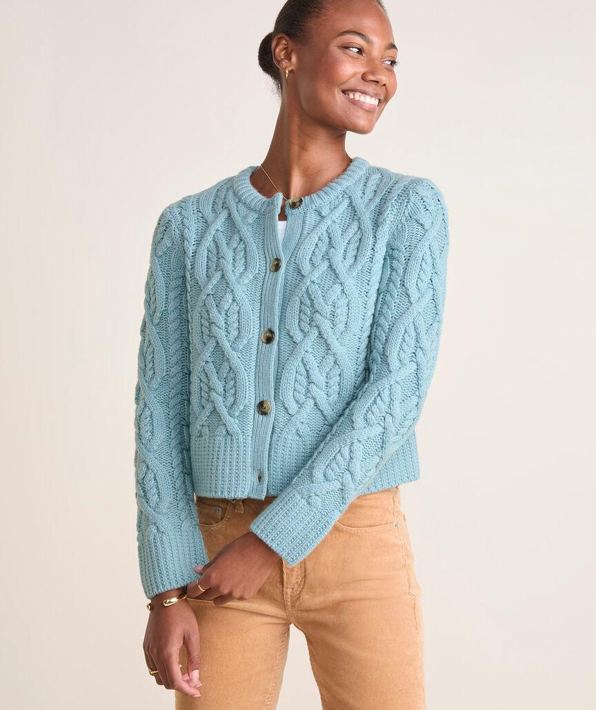 Merino Wool Cashmere Blend Cable Cardigan Product Image