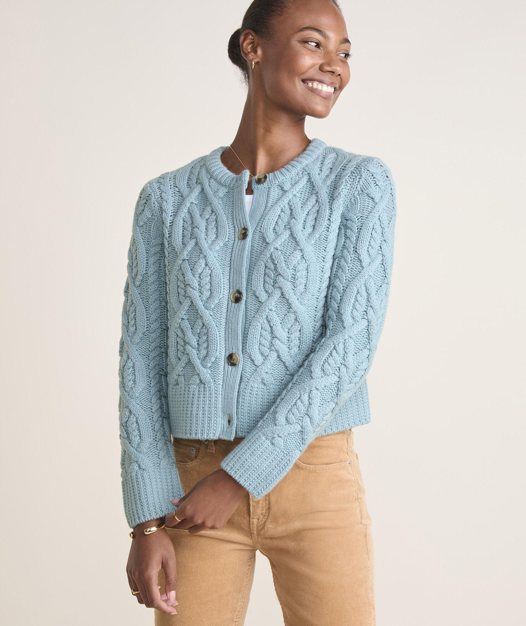 Merino Wool Cashmere Blend Cable Cardigan Product Image