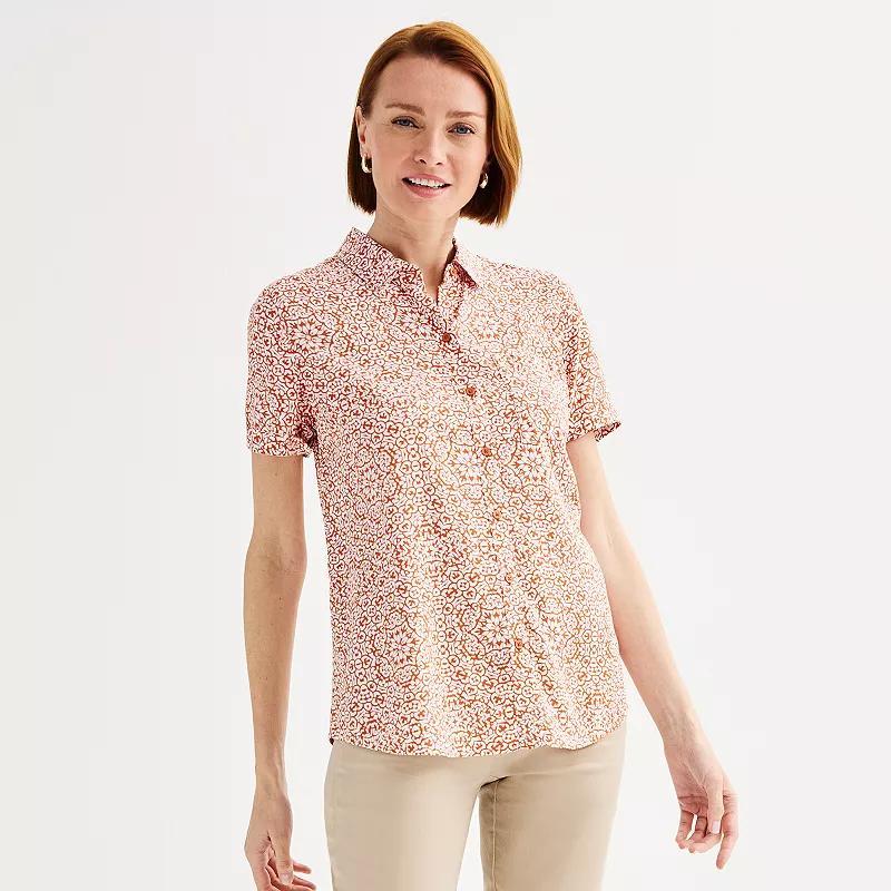 Womens Croft & Barrow Woven Camp Shirt White Product Image