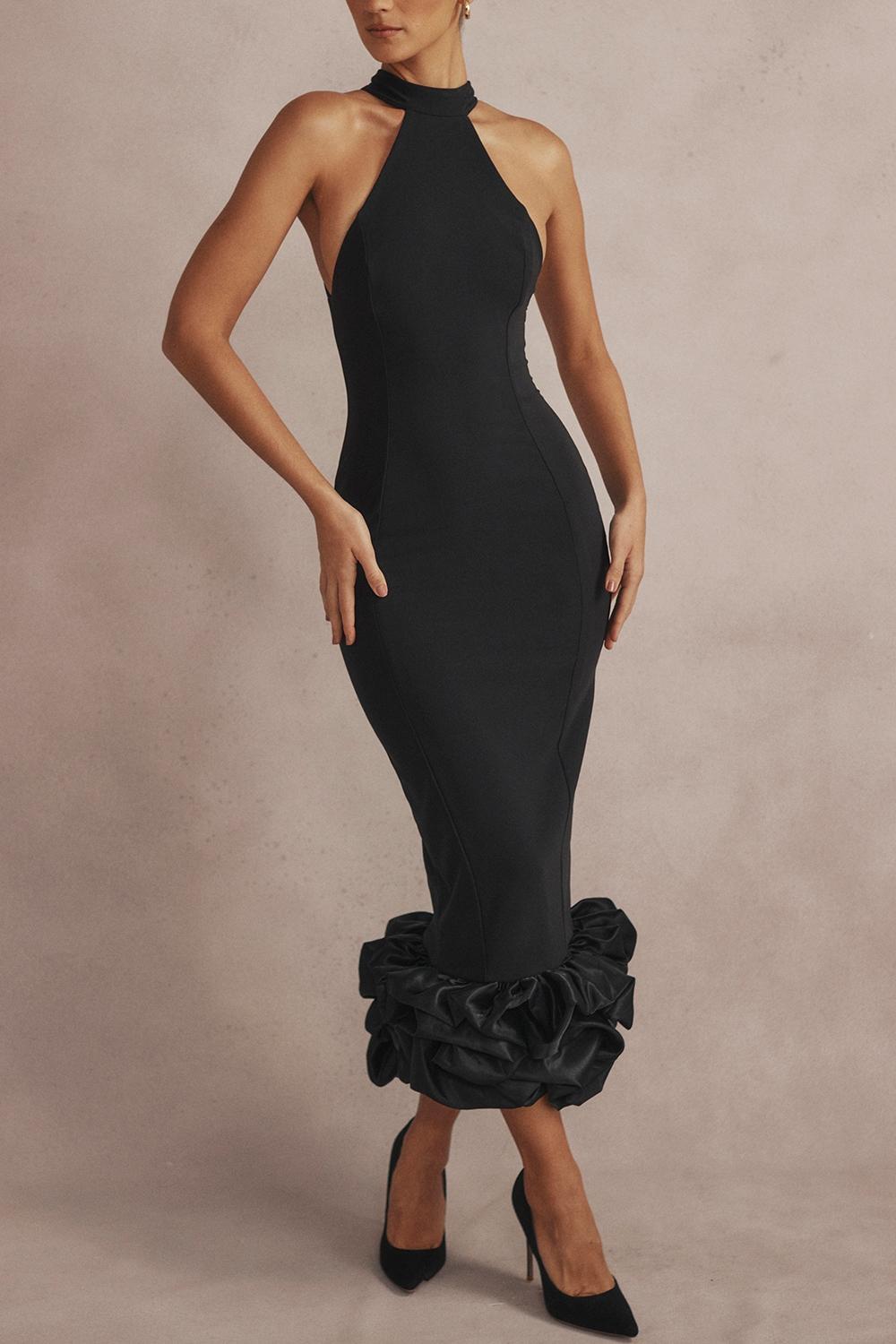 Juniper Black Peplum Midi Dress Product Image