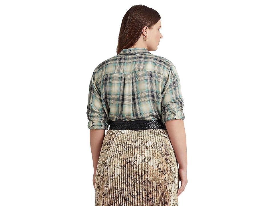 LAUREN Ralph Lauren Plus Size Oversized Plaid Twill Shirt (Blue/Green ) Women's Clothing product image