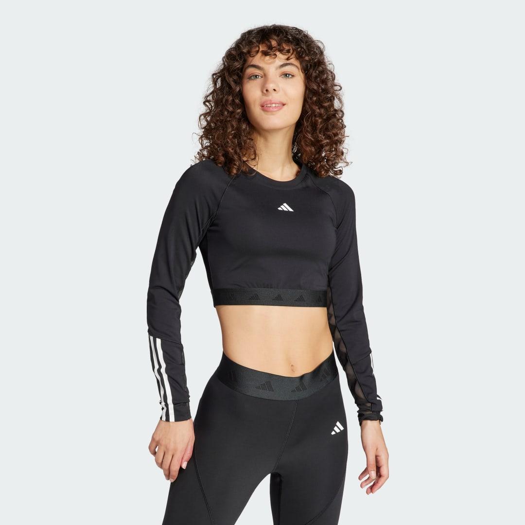 adidas Hyperglam Training Cropped Long Sleeve Tee Semi Green Spark XL Womens Product Image