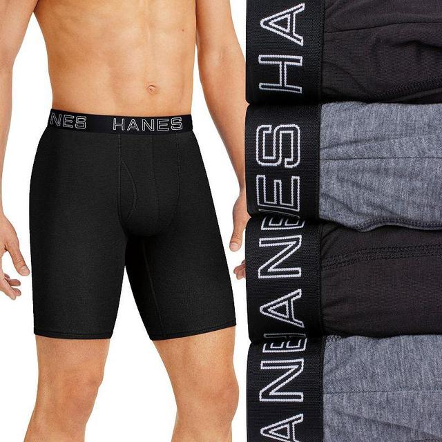 Hanes Ultimate Comfort Flex Fit Total Support Pouch Mens Long Leg Boxer Brief Underwear, Black/Grey, 4-Pack M Product Image