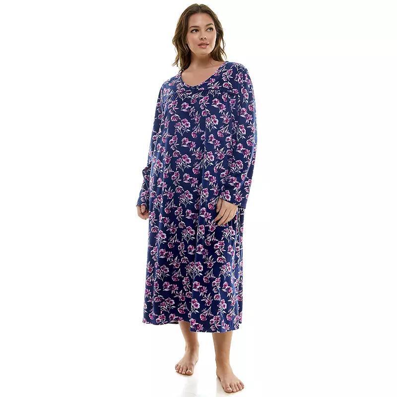 Plus Size Croft & Barrow Long Sleeve V-Neck Nightgown, Womens Product Image