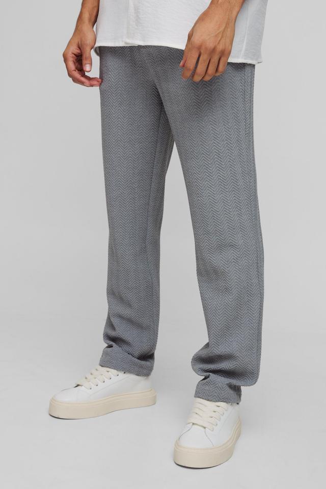 Half Elastic Waistband Stretch Herringbone Tailored Straight Pants | boohooMAN USA Product Image