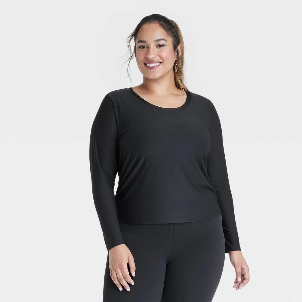 Womens Ribbed Side-Cinch Long Sleeve Top - All In Motion Black 1X Product Image