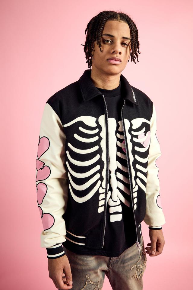 Heart Breaker Badge Pu Sleeve Bomber | boohooMAN USA Product Image