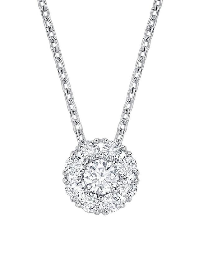 Womens Snowflake 18K White Gold & Diamond Cluster Round Pendant Necklace Product Image