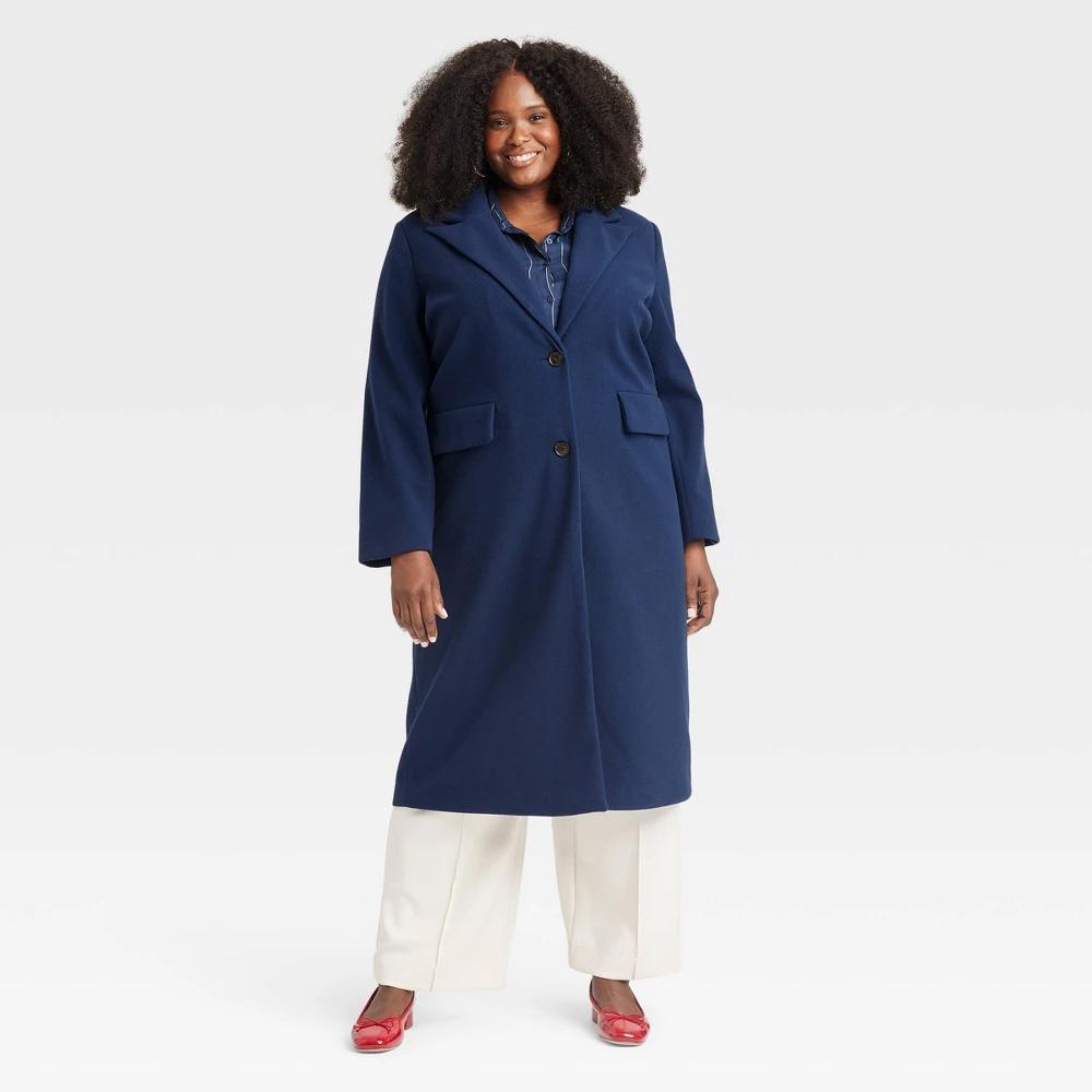 Womens Faux Wool Topcoat - A New Day Navy XXL Product Image