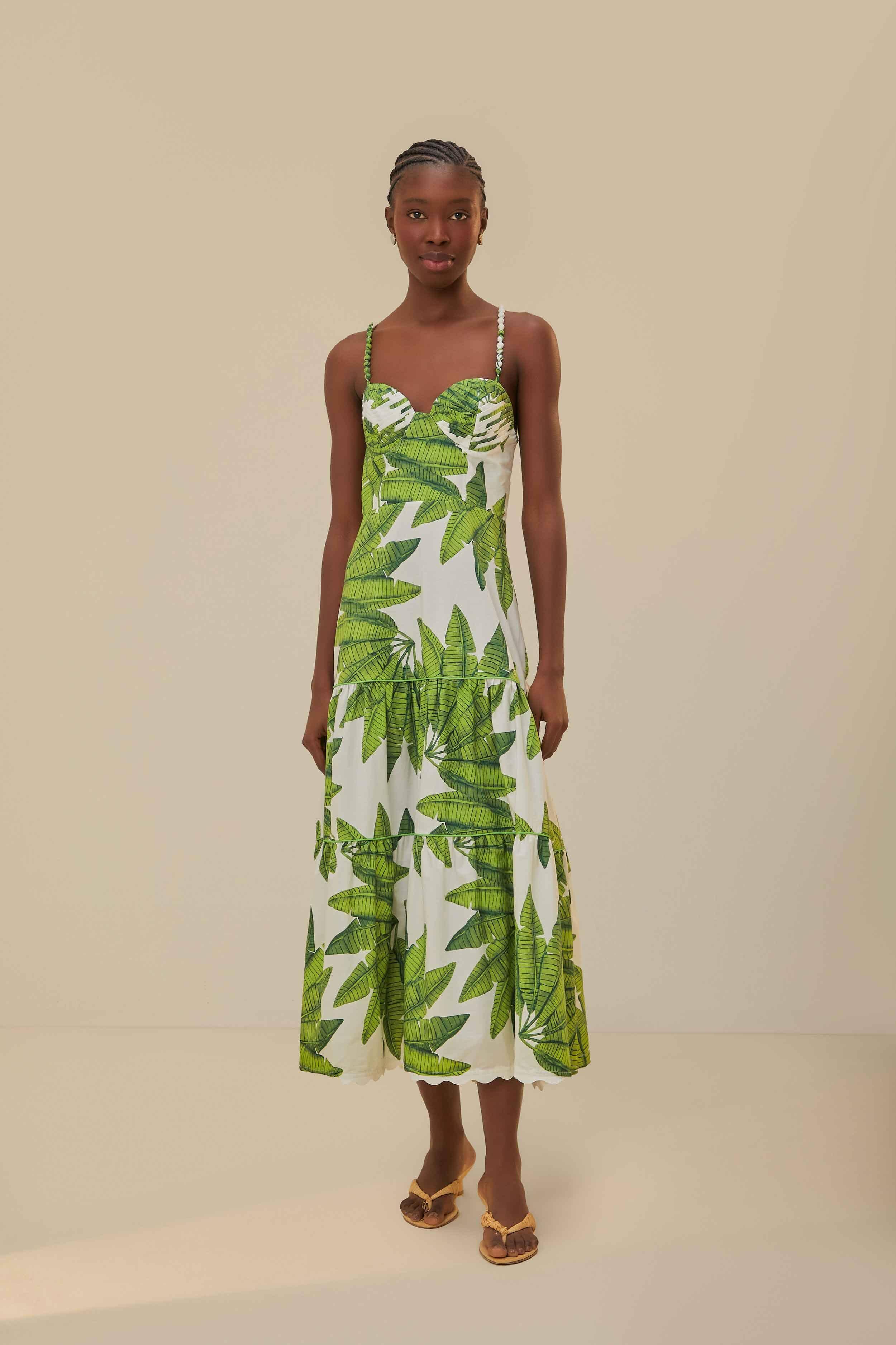 Off-White Palm Fan Midi Dress, PALM FAN OFF-WHITE / XXS product image