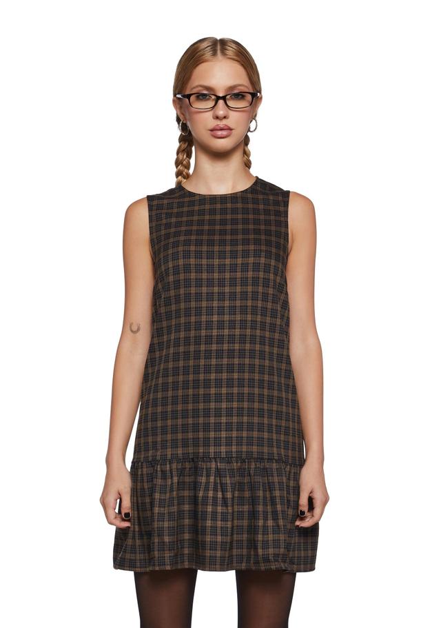 Motel Sleeveless Plaid Drop Waist Mini Dress - Brown Product Image