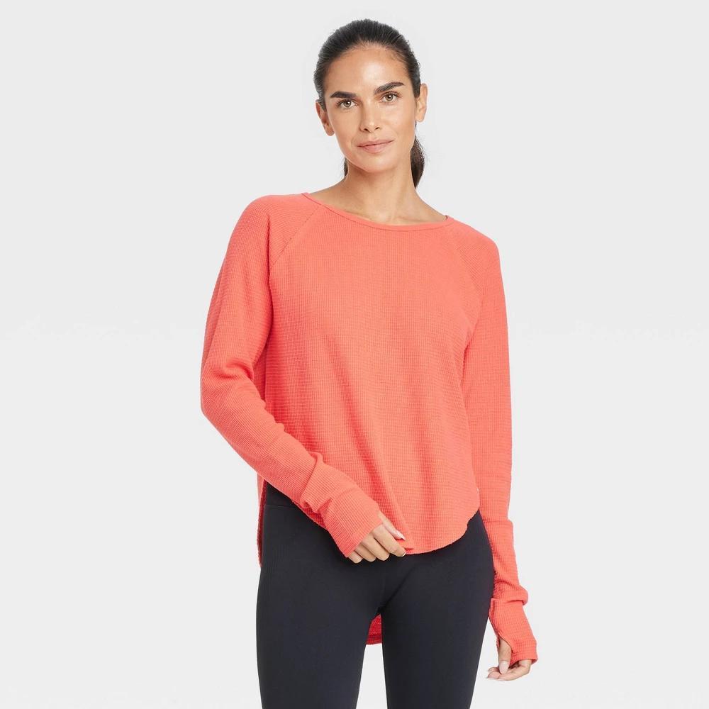 Womens Waffle Leggings-Friendly Long Sleeve Top - JoyLab Coral Red XS Product Image