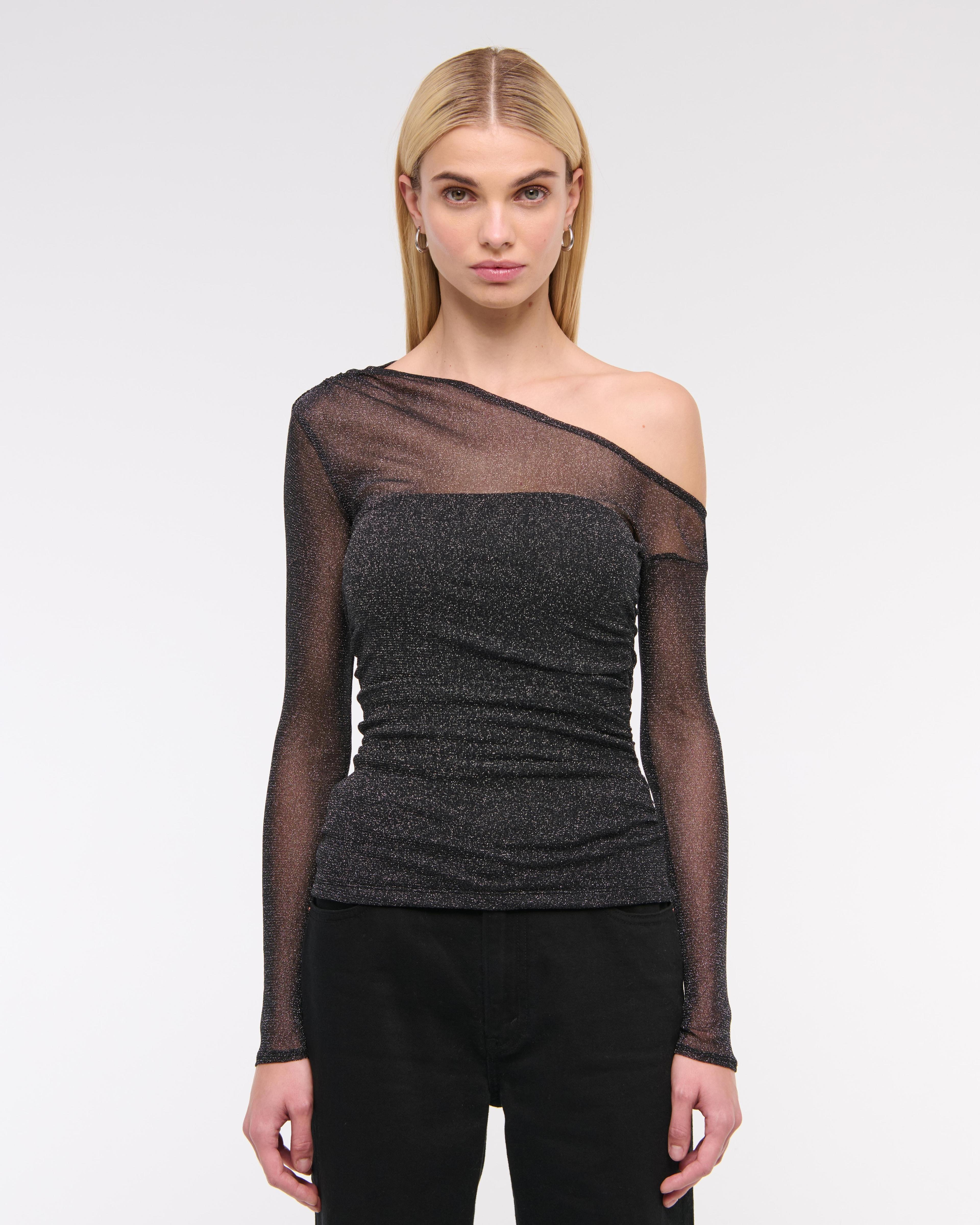 Long-Sleeve Off-The-Shoulder Draped Top Product Image