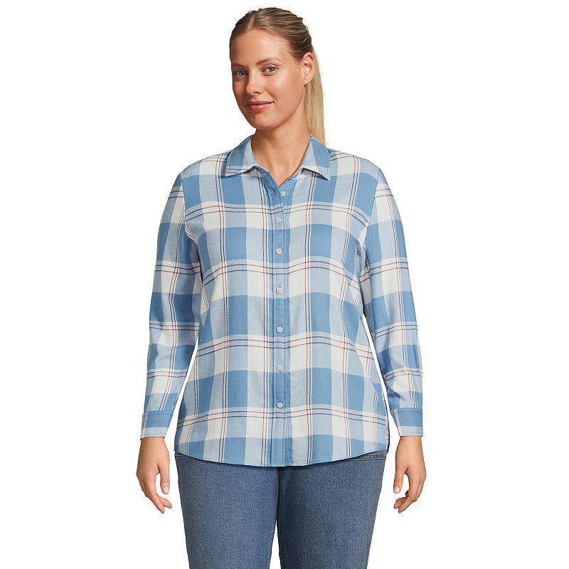 Plus Size Lands End Plaid Boyfriend Flannel Shirt, Womens Product Image