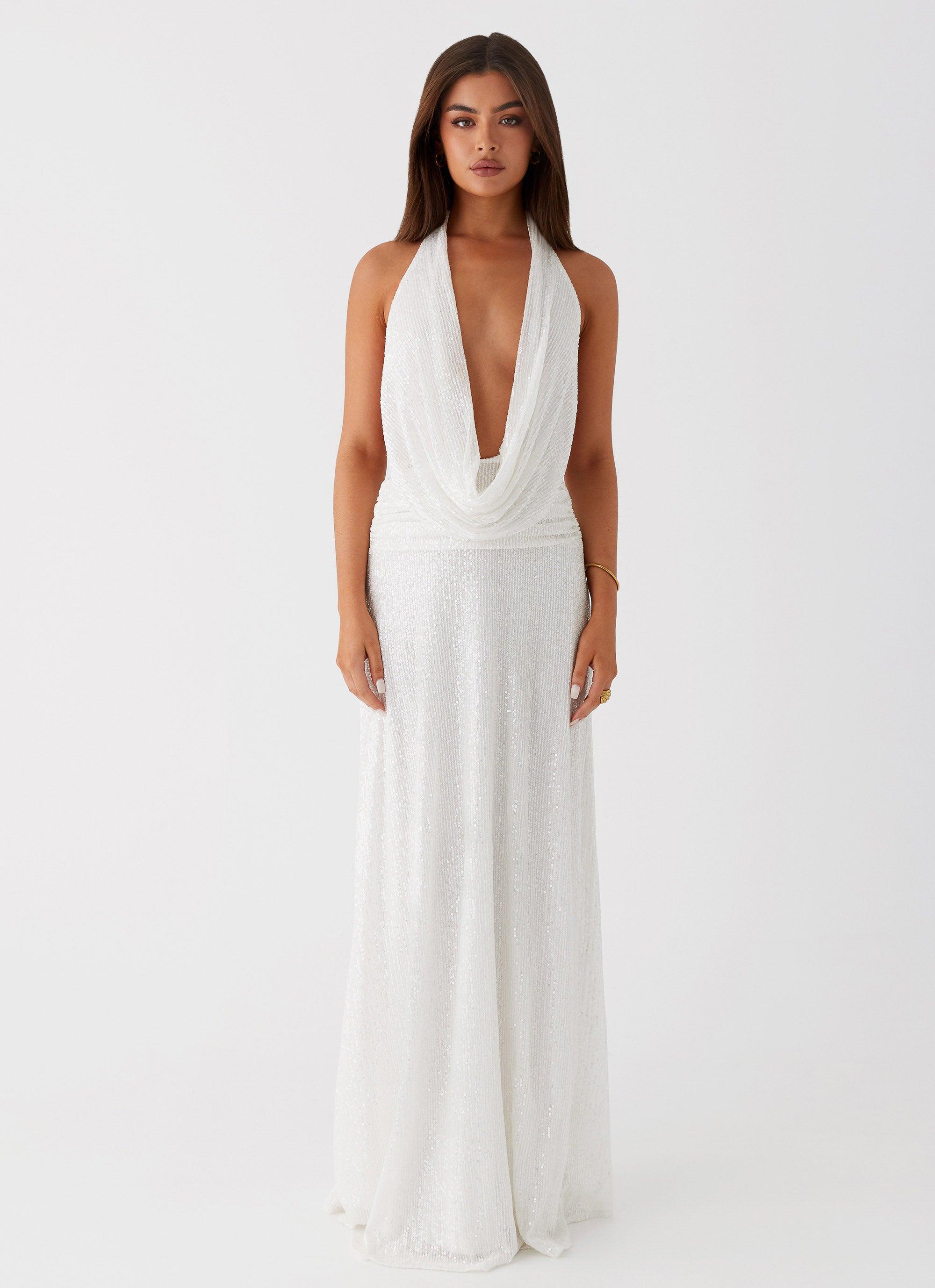 Elysia Sequin Maxi Dress - White Product Image