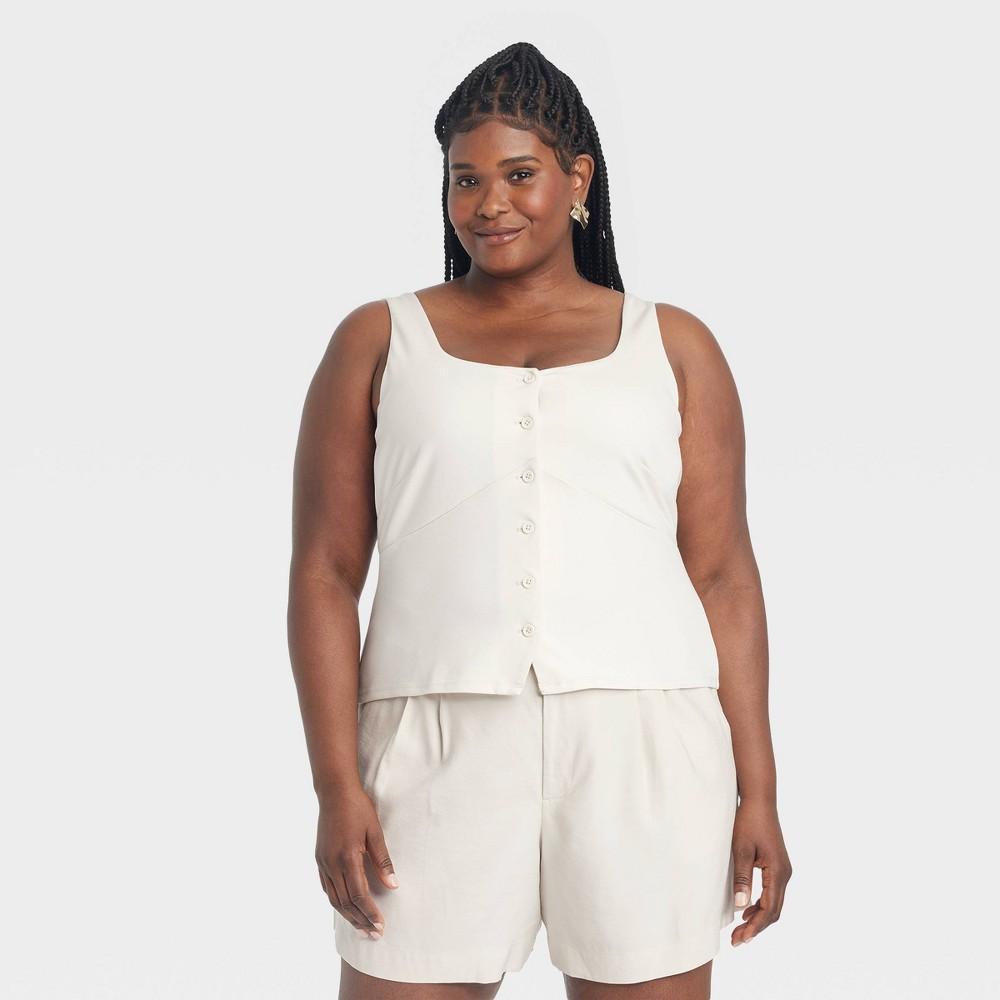 Womens Button-Front Tank Vest - A New Day White XXL product image