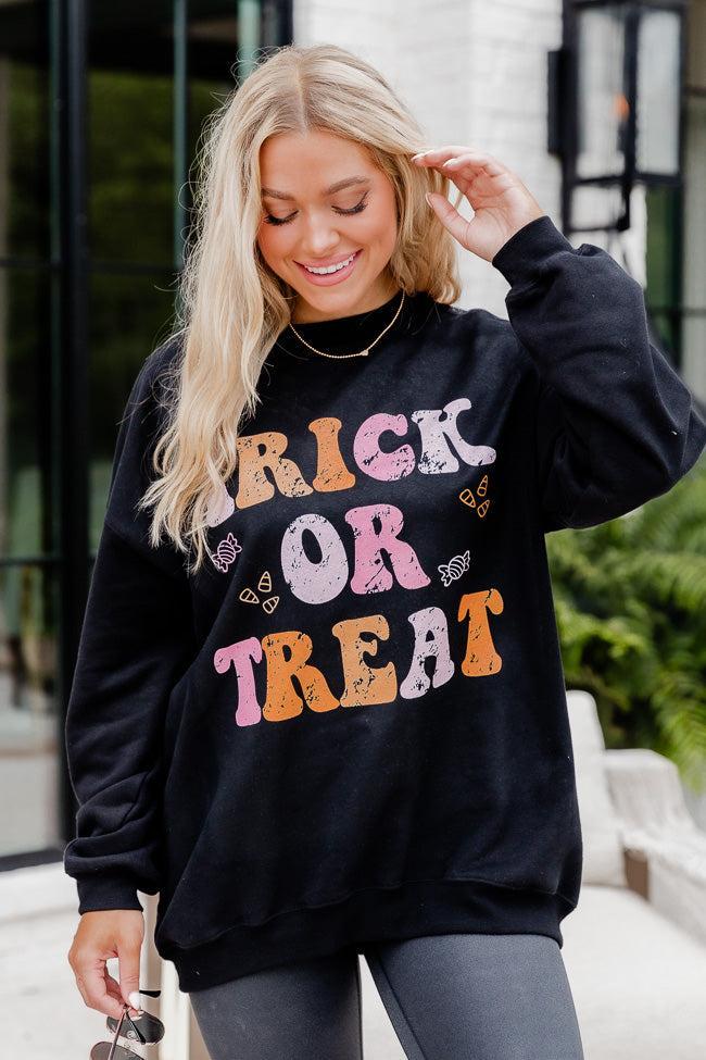 Trick or Treat Black Oversized Graphic Sweatshirt Product Image