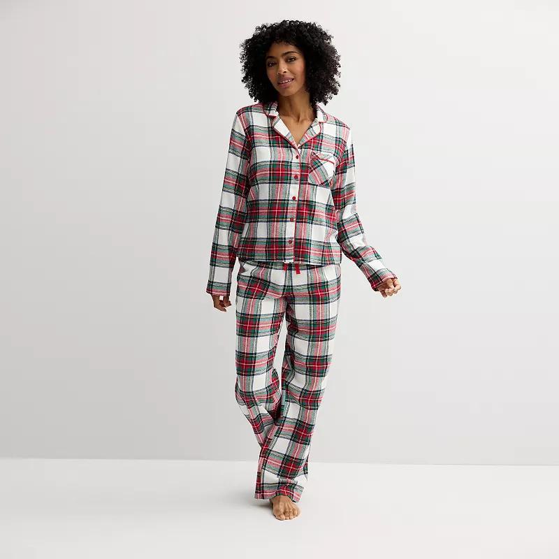 Womens Sonoma Goods For Life Flannel Notch Pajama Top & Pajama Pants Set Product Image