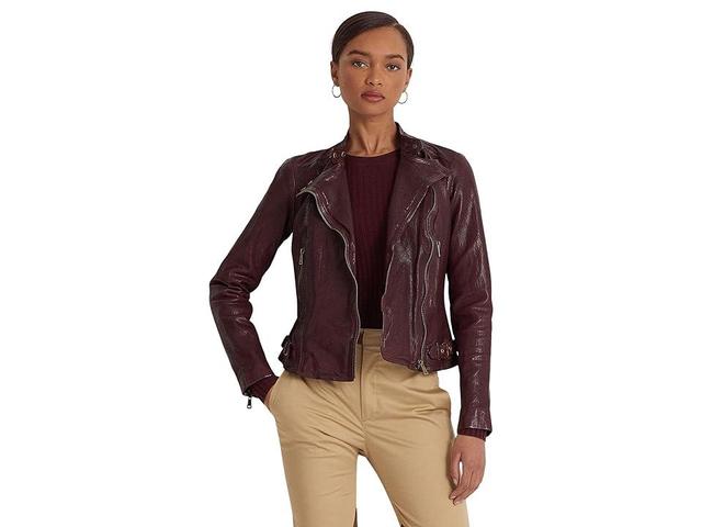 LAUREN Ralph Lauren Burnished Leather Moto Jacket Women's Clothing Product Image