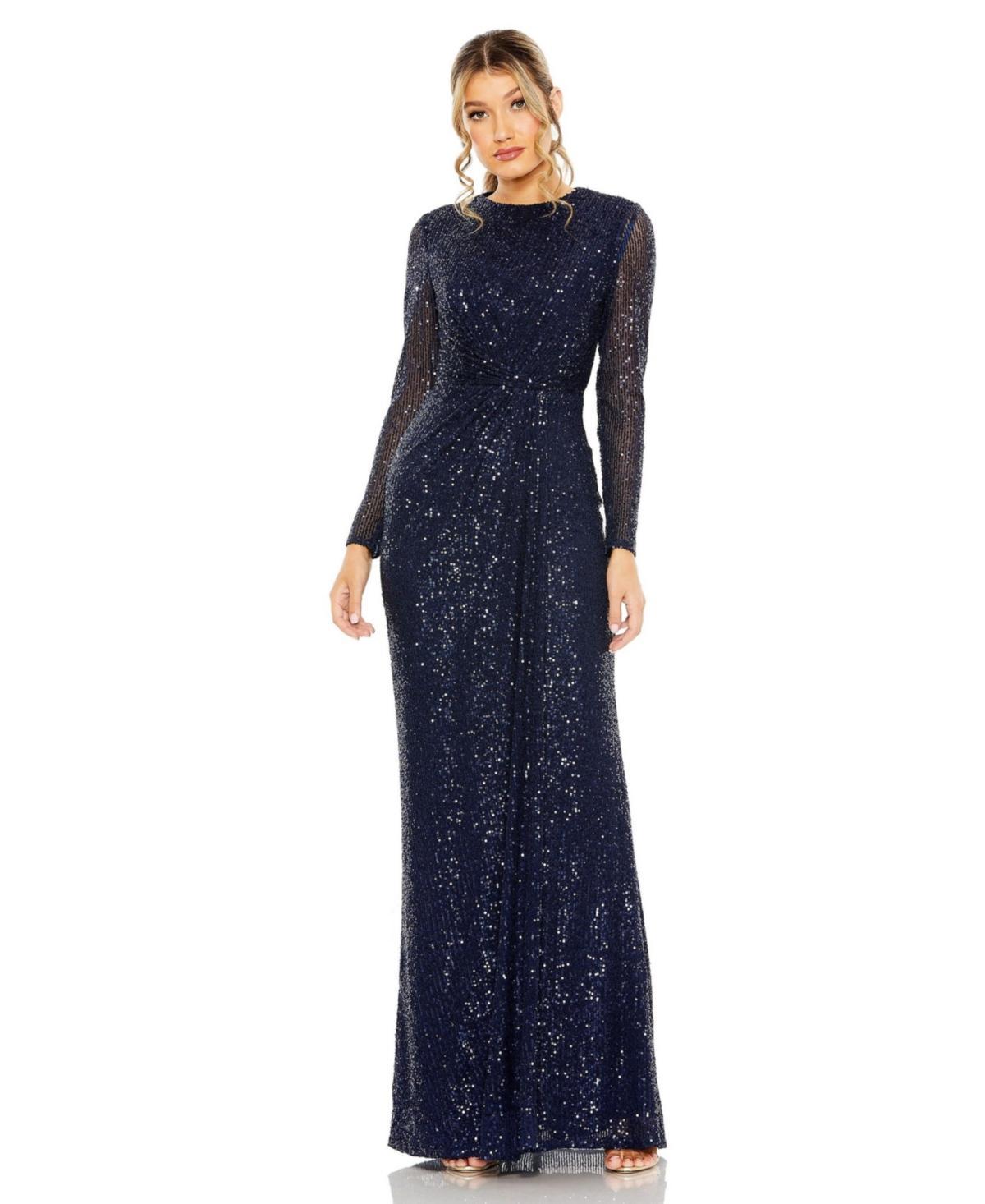 Mac Duggal Sequined Long Sleeve Side Knot Gown product image