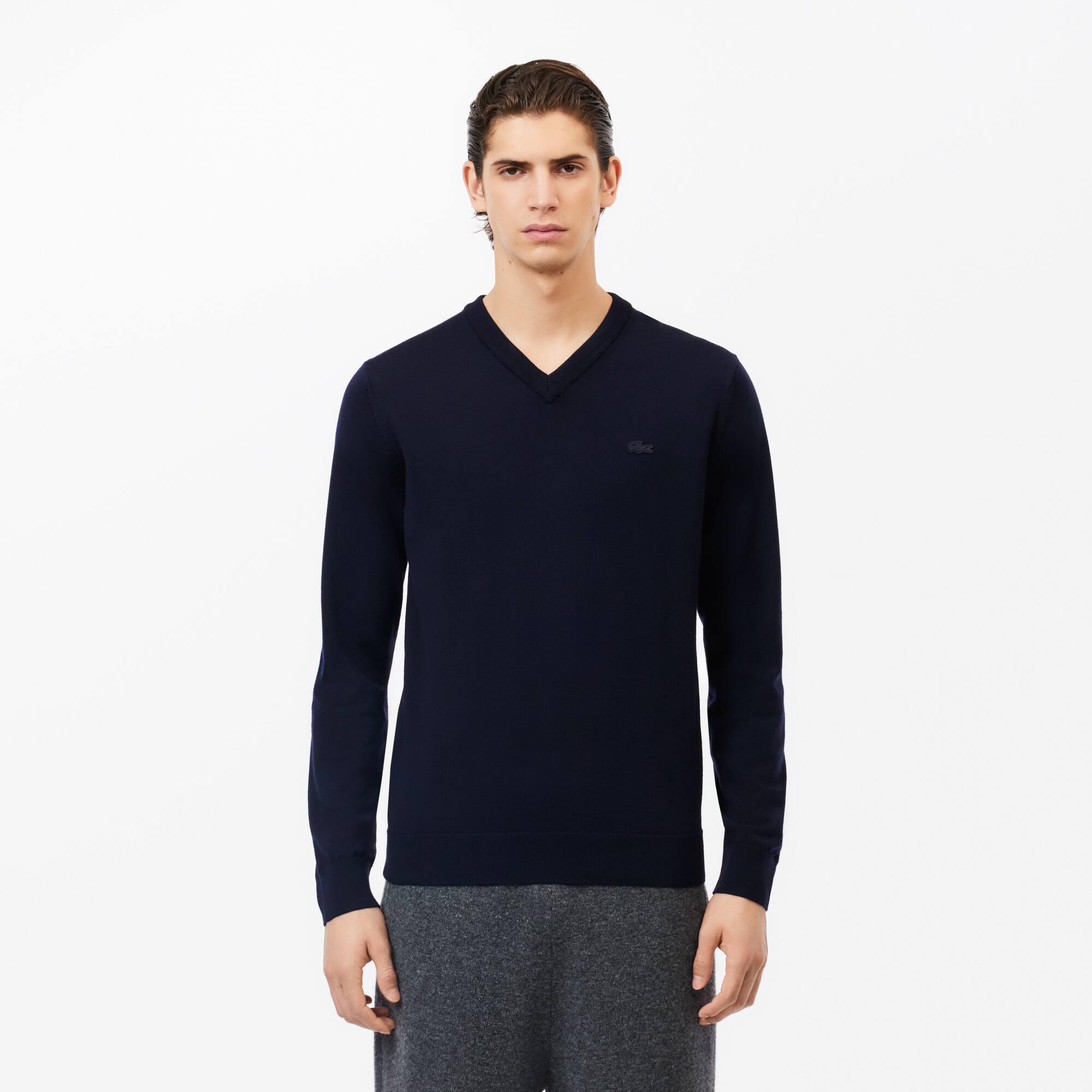 Merino Wool Monochrome V Neck Sweater Product Image