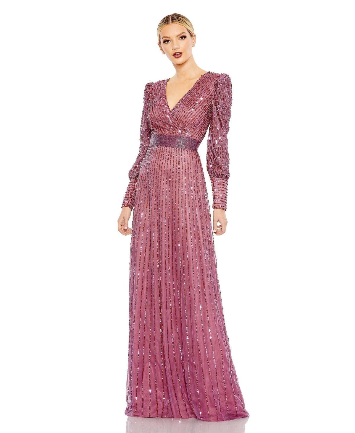 Womens Sequined Blouson-Sleeve Gown Product Image