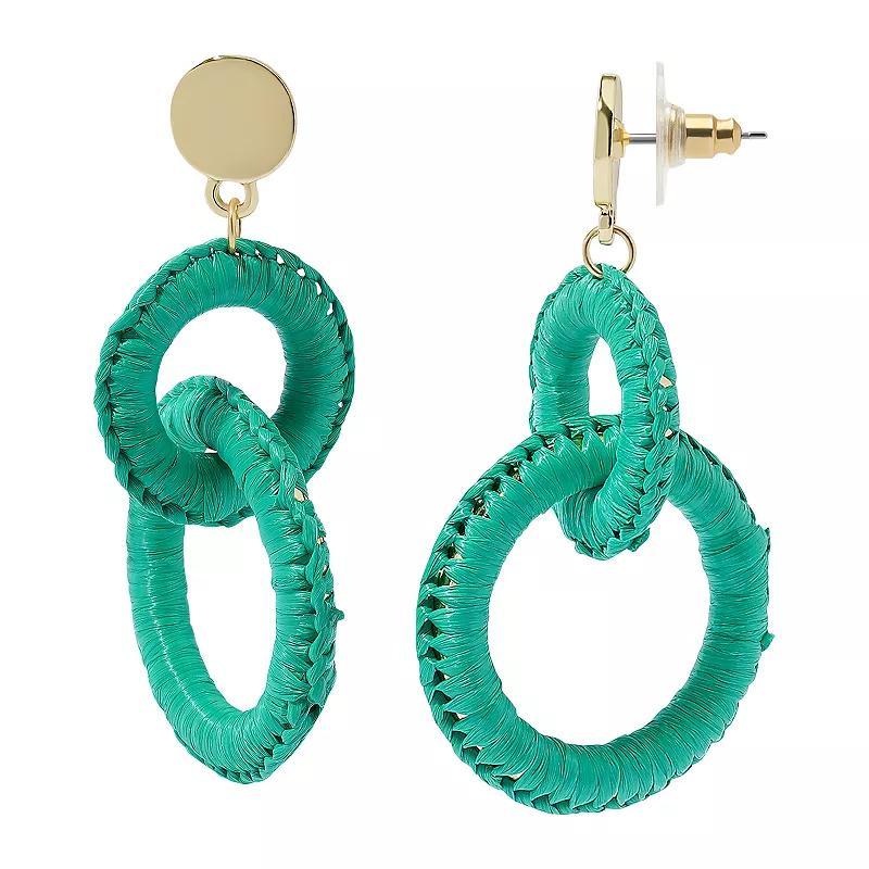 Sonoma Goods For Life Gold Tone Green Raffia Links Drop Earrings, Womens Product Image