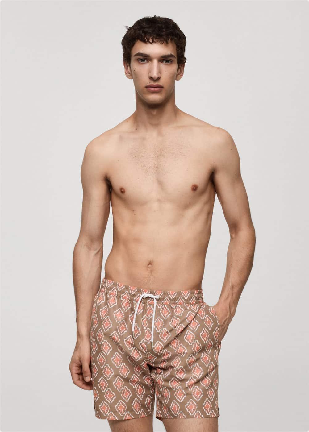 Geometric-print swimsuit - Men | MANGO USA Product Image