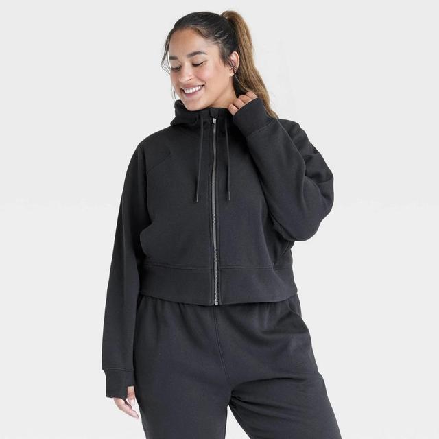 Womens Fleece Full Zip Hooded Sweatshirt - All In Motion Black 3X Product Image