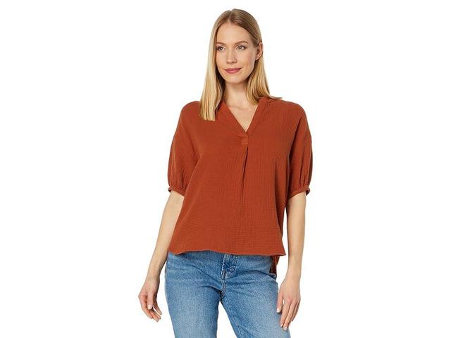 Madewell Bubble Sleeve Popover Shirt - Taosen Double Gauze (Burnt Clay) Women's Clothing Product Image