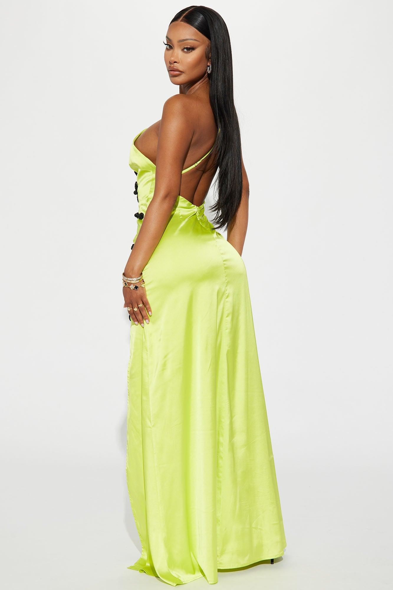 Take A Bow Satin Maxi Dress - Lime Product Image