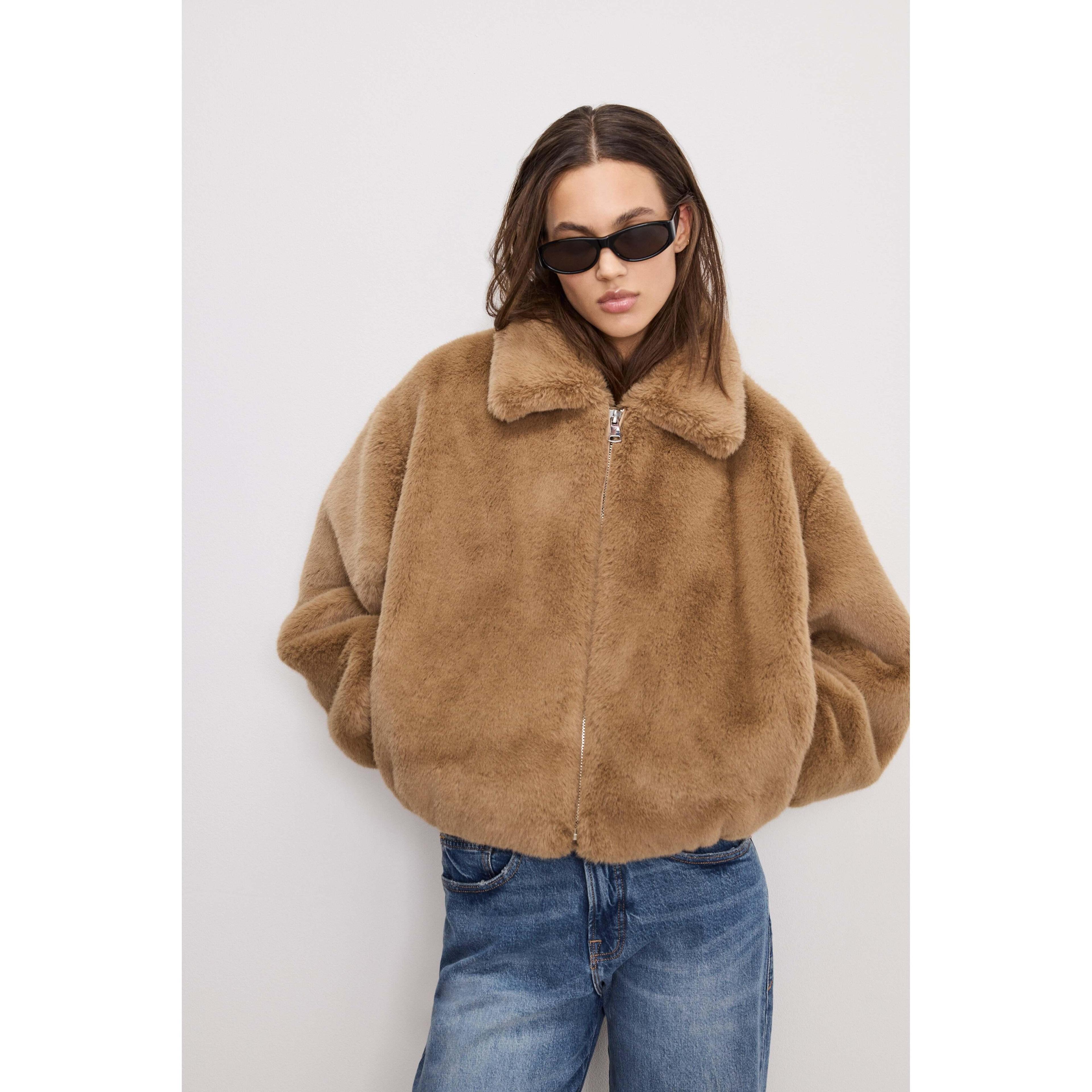 Womens Faux Fur Collared Coat Product Image