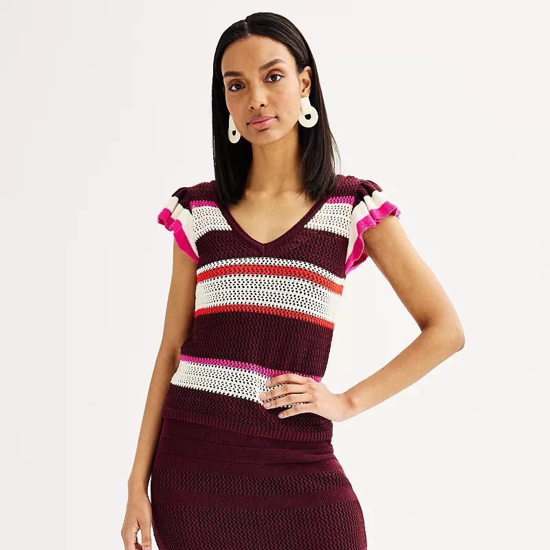 Womens Nine West Crochet Striped Top Product Image