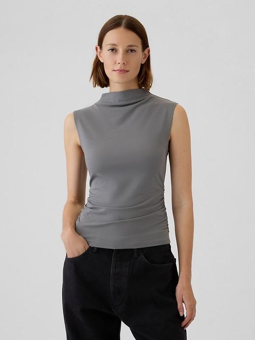 Modern Funnel-Neck Ruched Tank Top Product Image