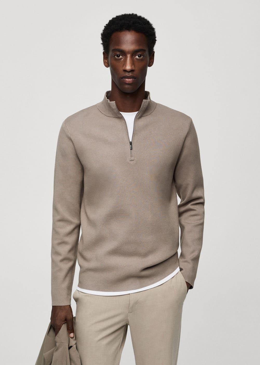 MANGO MAN - Zipped high collar sweater ice greyMen Product Image