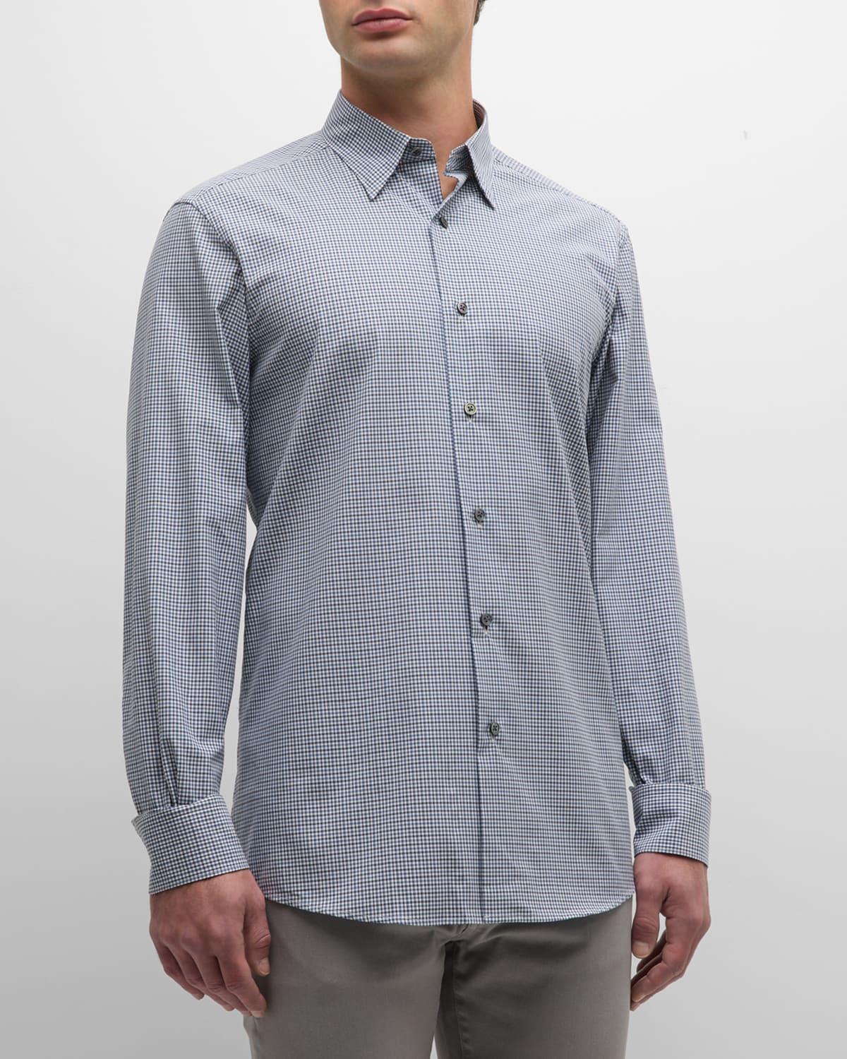 Mens Cotton Mini-Check Sport Shirt Product Image