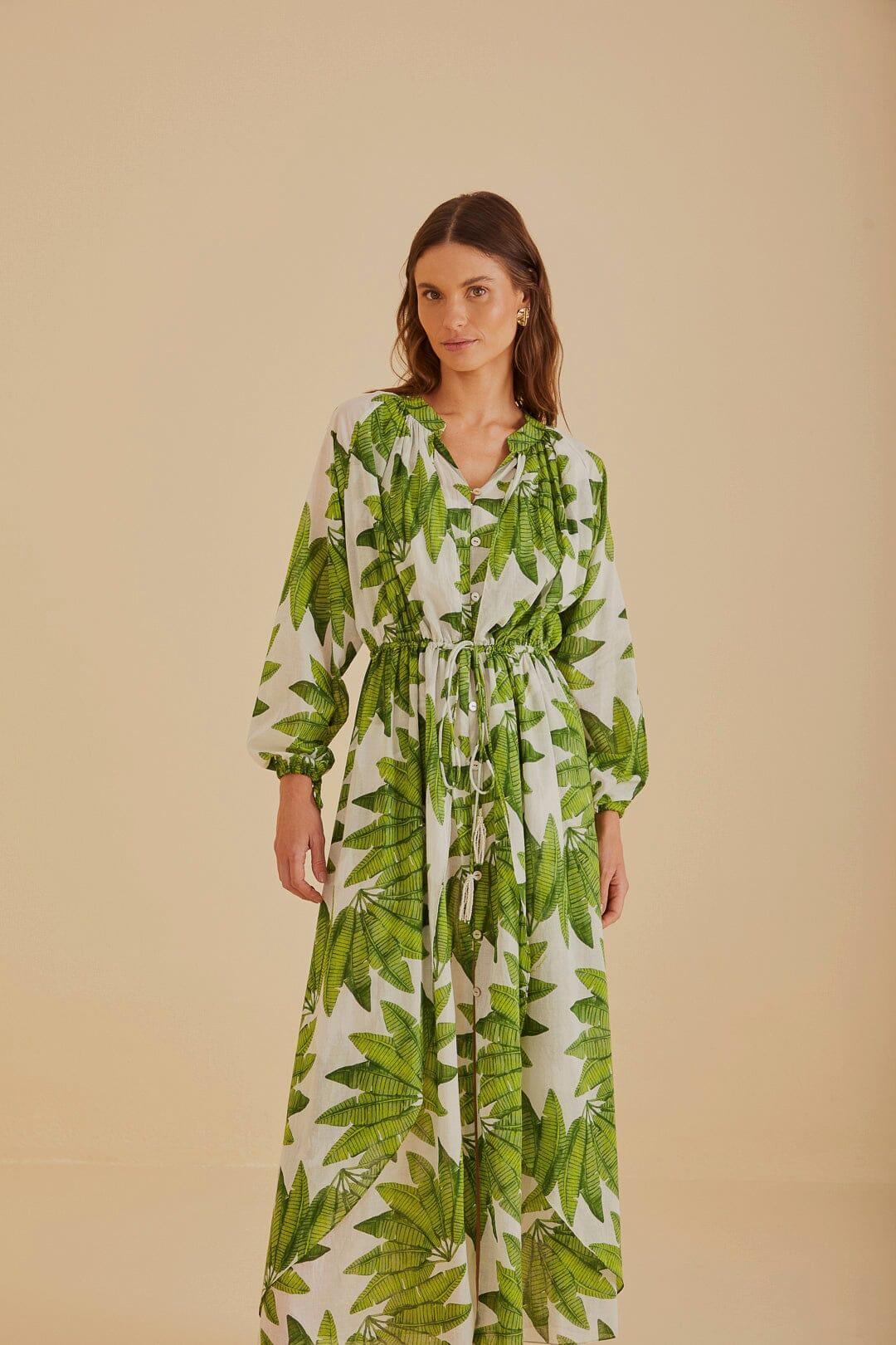 Off-White Palm Fan Maxi Dress, PALM FAN OFF-WHITE / S product image