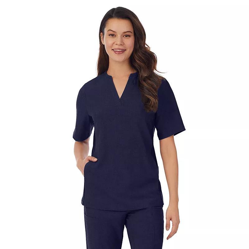 Womens Cuddl Duds Scrubs 4-Pocket Split Neck Top Navy Grey Product Image