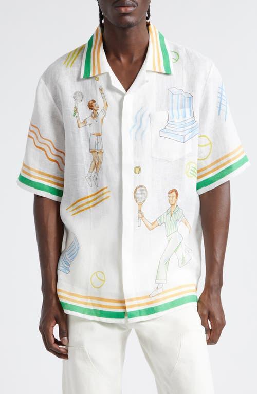 Casablanca Tennis Club Short Sleeve Linen Button-Up Shirt Product Image