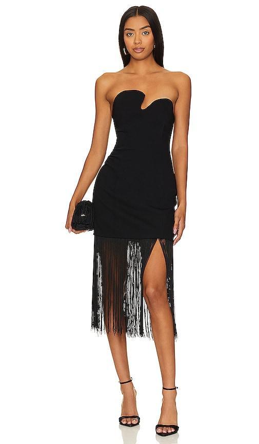 Womens Puzzle Fringe-Trimmed Strapless Midi-Dress Product Image