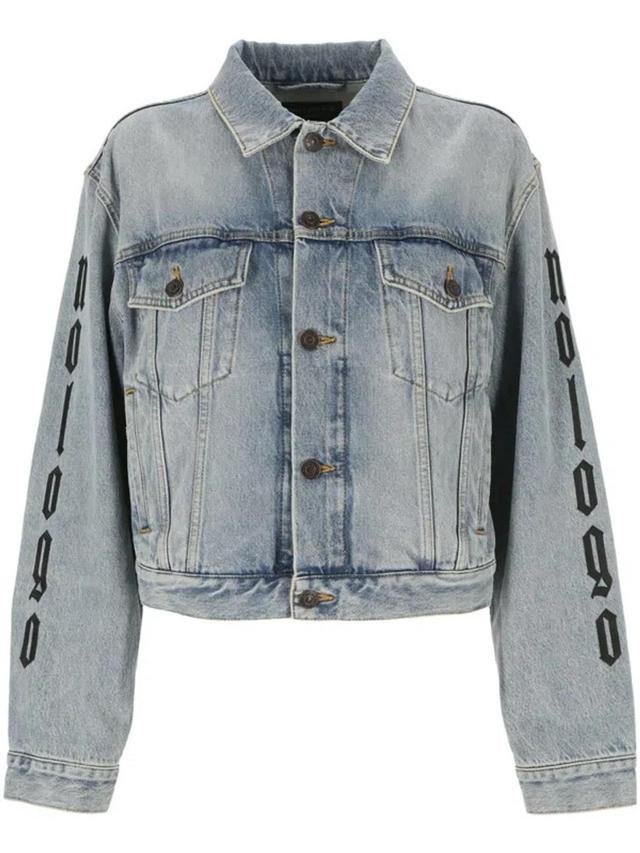 BALENCIAGA Nologo Printed Denim Jackets In Blue Product Image