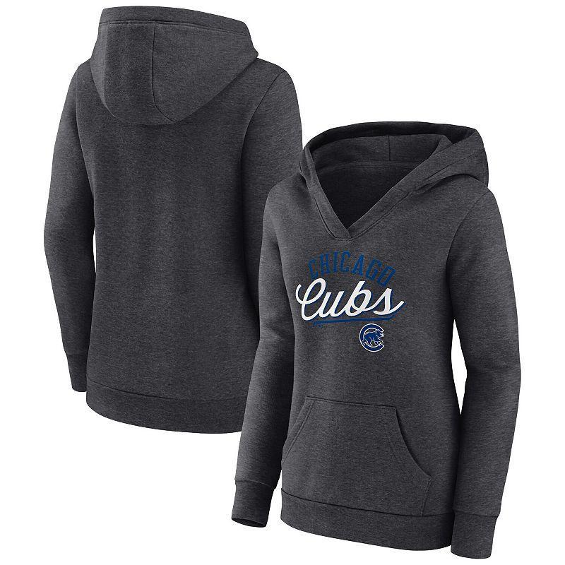 Womens Fanatics Heather Charcoal Chicago Cubs Simplicity Crossover V-Neck Pullover Hoodie Product Image