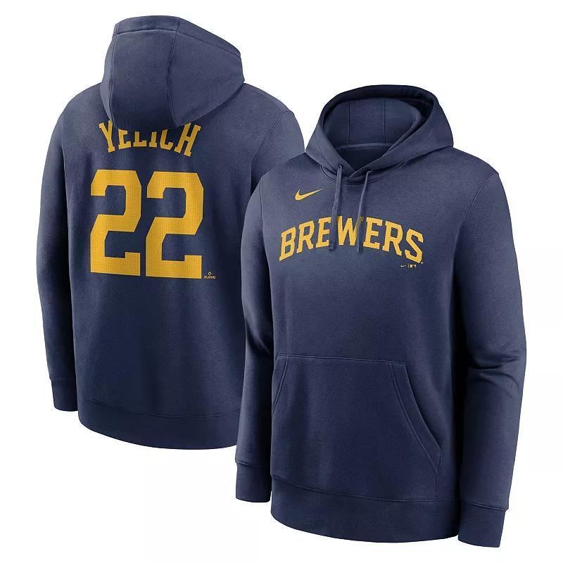 Mens Nike Christian Yelich Milwaukee Brewers Player Name & Number Club Pullover Hoodie Blue Product Image