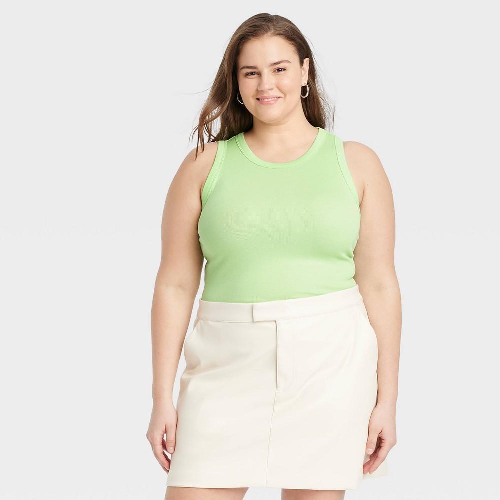 Womens Slim Fit Ribbed High Neck Tank Top - A New Day Lime XXL Product Image